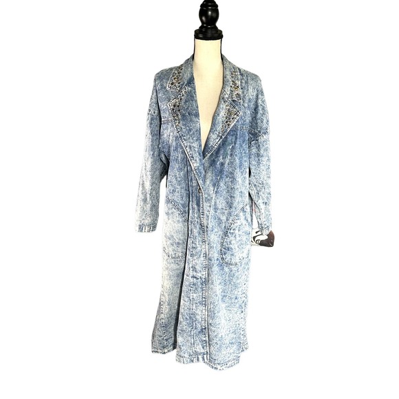 PG Collections Jackets & Blazers - 1980's Vintage Acid Washed Jean Duster PG Collections, Studs, Women Size 6